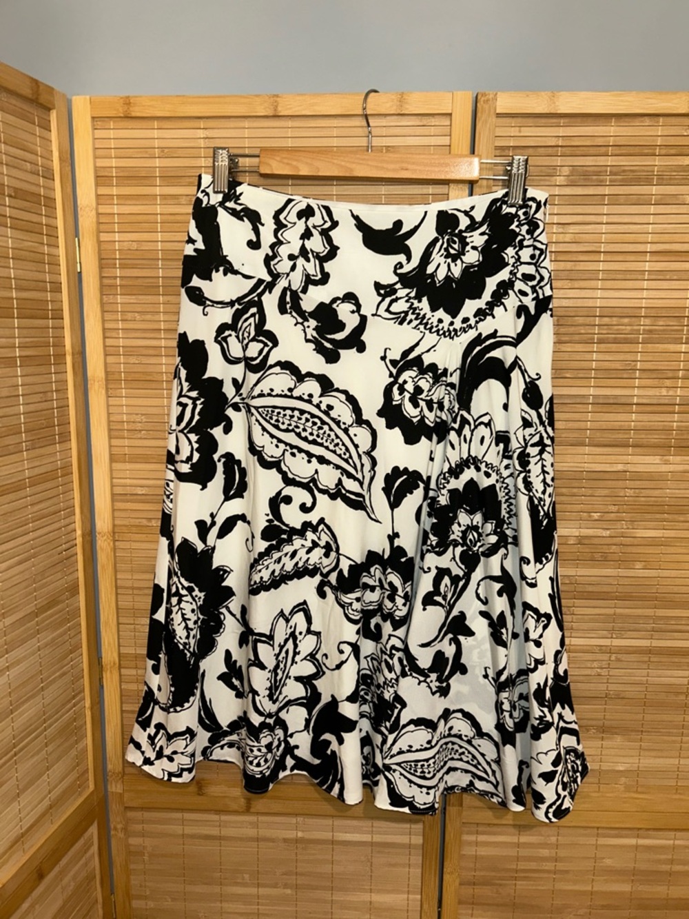 Lauren Ralph Lauren Skirt Black White Floral Print Classic Career Midi Size 6